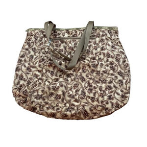 Lesportsac Women Shoulder Tote Bag Travel Floral Print Brown Cream Made In USA